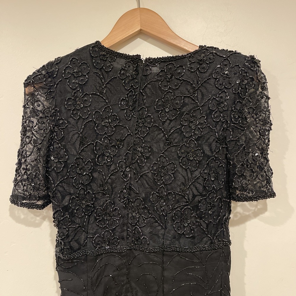 VTG B2 & US Beaded Silk Dress Sz M Black Sequin Cocktail‎ Glam Repair AS IS - Picture 5 of 12